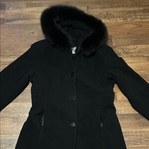 VINTAGE Marvin Richards 50" Long Wool Cashmere Fox Fur Hood Coat 14